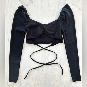 SHEIN Black Long Sleeve Wrap Crop Top